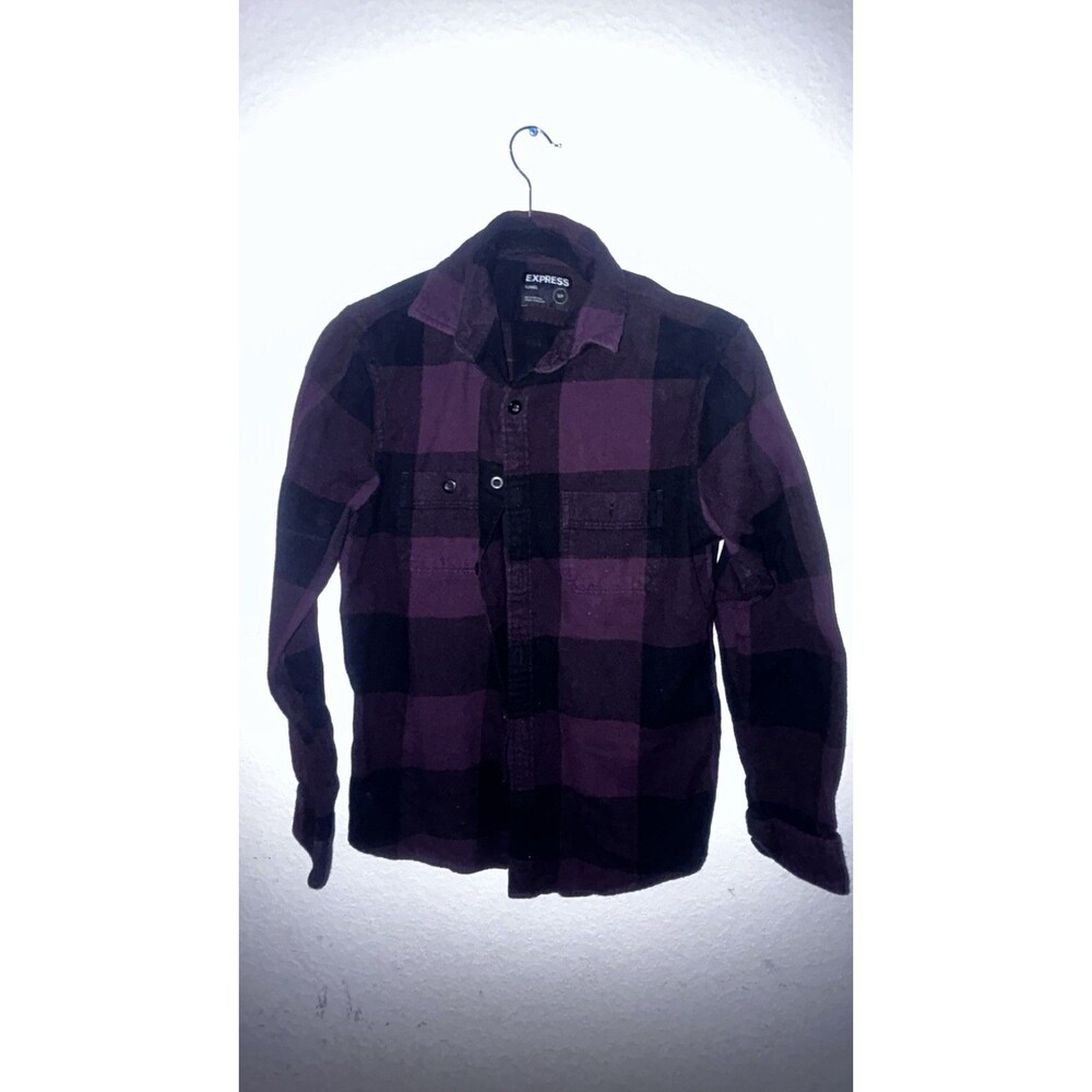 Express Long Sleeve Youth Button Down Shirt Flannel Buegandy Black Plaid S